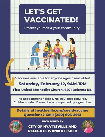 Saturday, February 12, 9 a.m. - 1 p.m. at First United Methodist Church, 6201 Belcrest Road.  No appointment needed.  No insurance required.  Children under 18 must be accompanied by guardian.